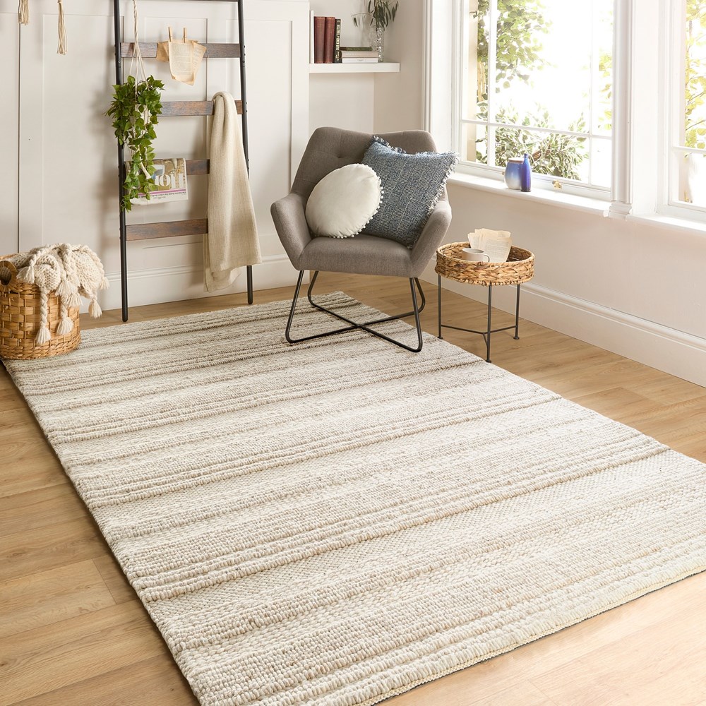 Origins Chunky Knit textured Rugs in Cream Beige